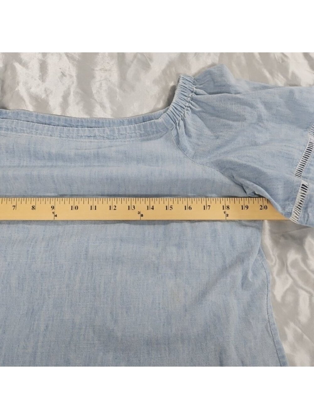 Lauren Ralph Lauren Blue Chambray Off Shoulder Flutter Sleeve Top Womens Medium - Picture 9 of 14